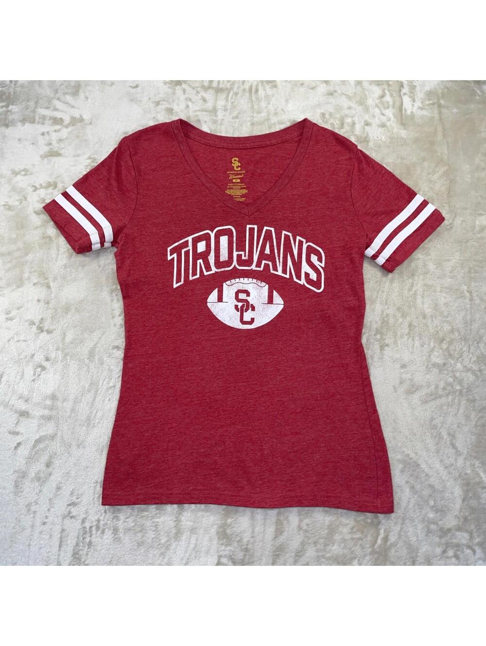 USC Trojans Authentic Apparel Women’s V-Neck Red Short Sleeve T-Shirt Sz M